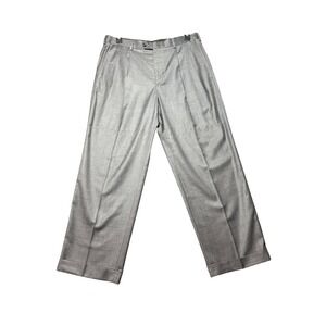 Perry Ellis America Dress Pants Mens 36x30 Gray Excellent Pleated Cuffed